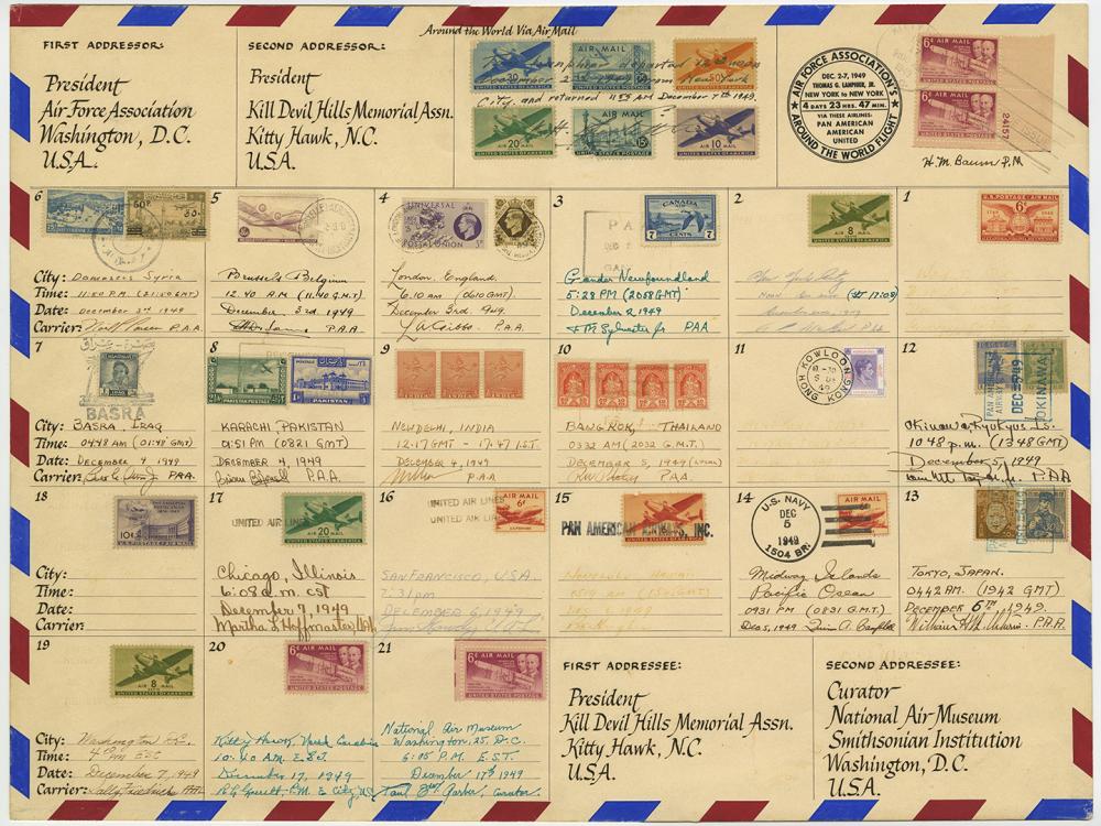 An envelope with 21 stops marked