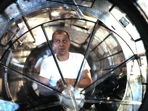 G. Samuel Mattingly in the Orbital Workshop mockup